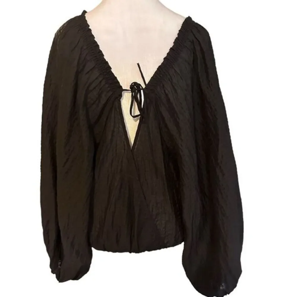 Free People Alicia Top in Black‎ Size Small Oversized Balloon Sleeve